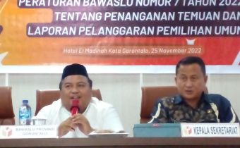 Bawaslu Provinsi Gorontalo Sosialisasi Perbawaslu Nomor 7 Tahun 2022, Hadirkan Pemantau Pemilu dan Insan Pers