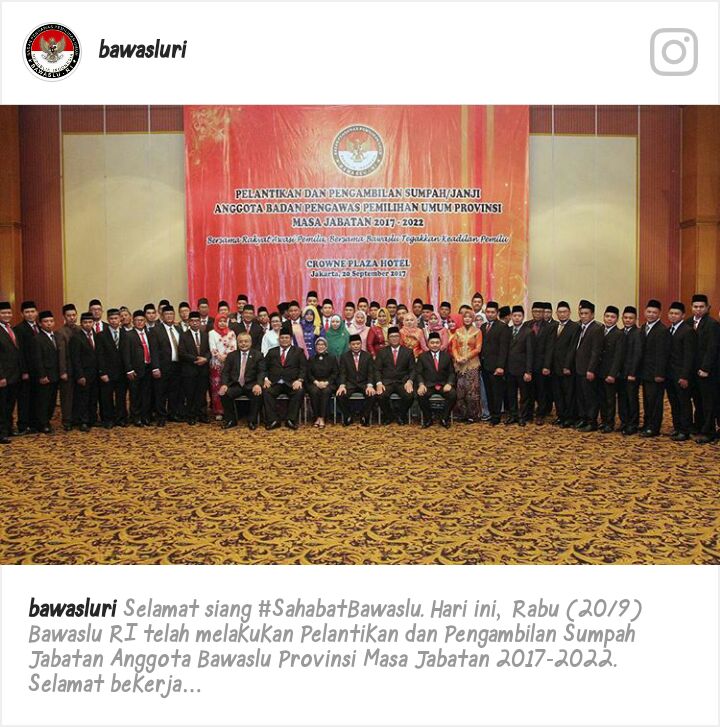 Bawaslu RI Lantik 72 Anggota Bawaslu Provinsi Masa Jabatan 2017-2022