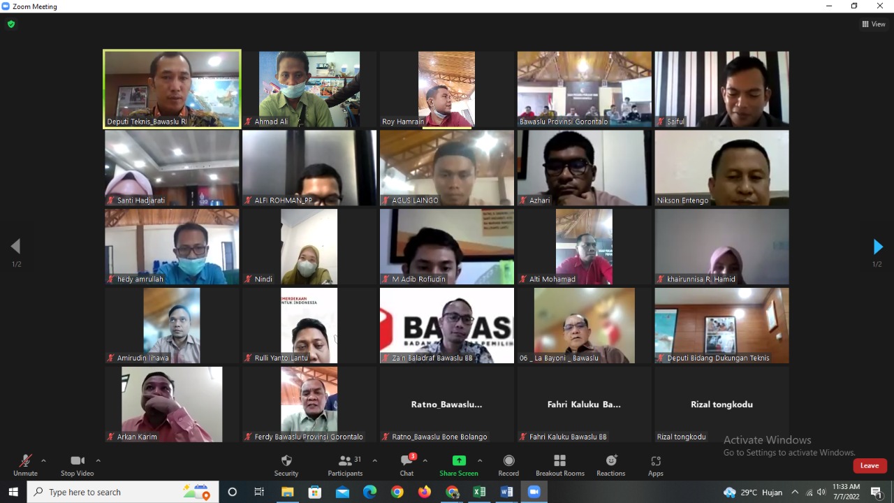 Bawaslu Provinsi Gorontalo Ikuti Pembahasan Presentasi Aplikasi SILAHAP