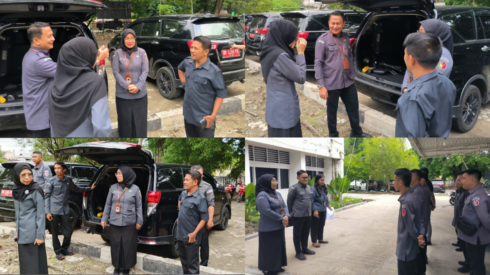 Anggota Bawaslu Provinsi Gorontalo, Lismawy Ibrahim, Moh. Fadjri Arsyad, bersama Kepala Sekretariat Nikson Entengo saat menyaksikan pengecekan fisik dan kondisi BMN di lingkungan Bawaslu Provinsi Gorontalo, Senin (05/01/2026)