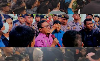 Ketua Bawaslu Provinsi Gorontalo Idris Usuli terima Aksi Demo di Depan Kantor Bawaslu Provinsi Gorontalo