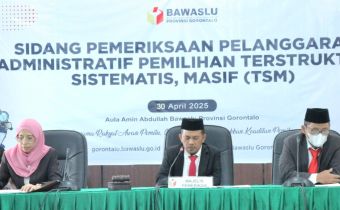 Bawaslu Provinsi Gorontalo Gelar Sidang Pemeriksaan Dugaan Pelanggaran Administratif Pemilihan TSM Usai PSU Pilkada Gorontalo Utara